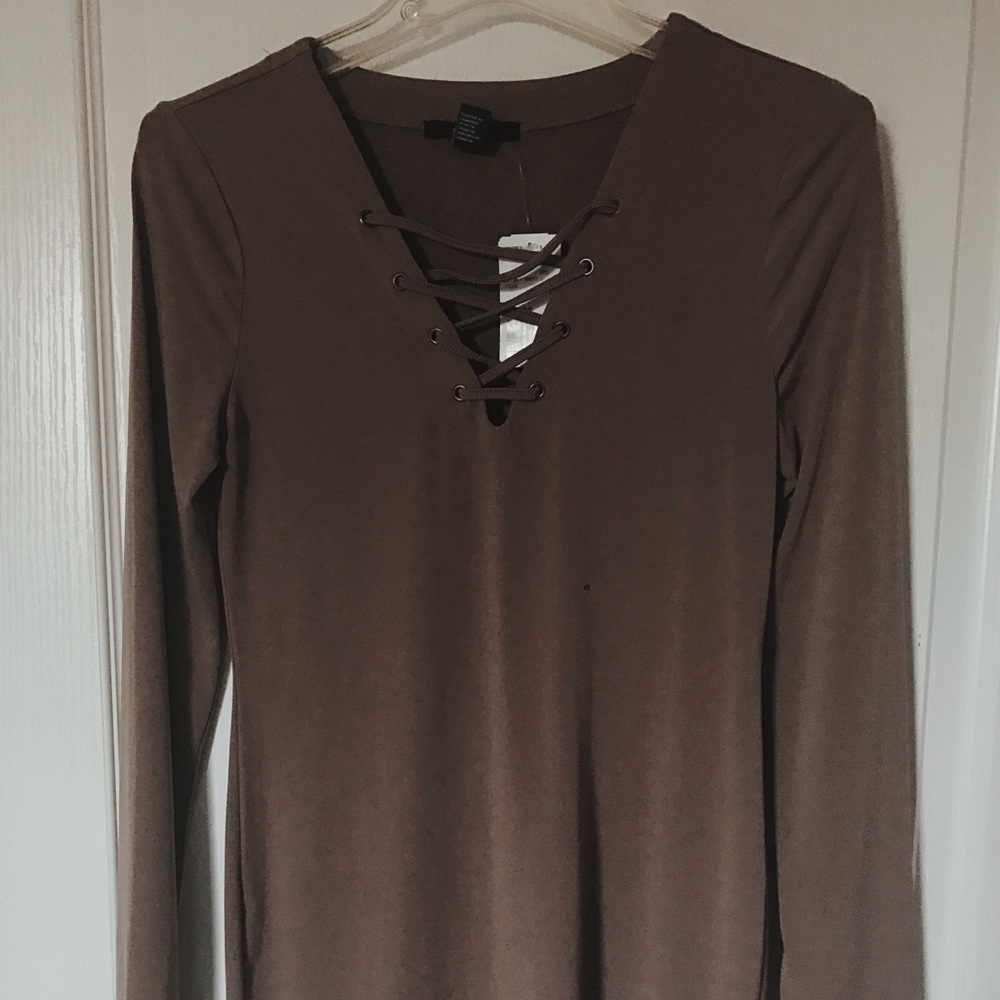 brown lace-up dress